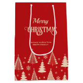 メリークリスマスミッドセンチュリーの赤いベージュの木 ミディアムペーパーバッグ (裏面)