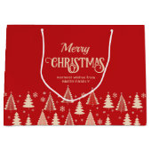 メリークリスマスミッドセンチュリーの赤いベージュの木 ラージペーパーバッグ (正面)