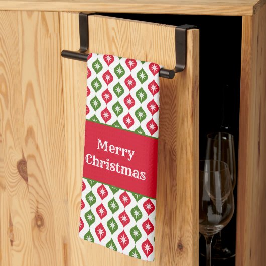 メリークリスマスミッドセンチュリーモダンスターオーナメント キッチンタオル (三つ折り)