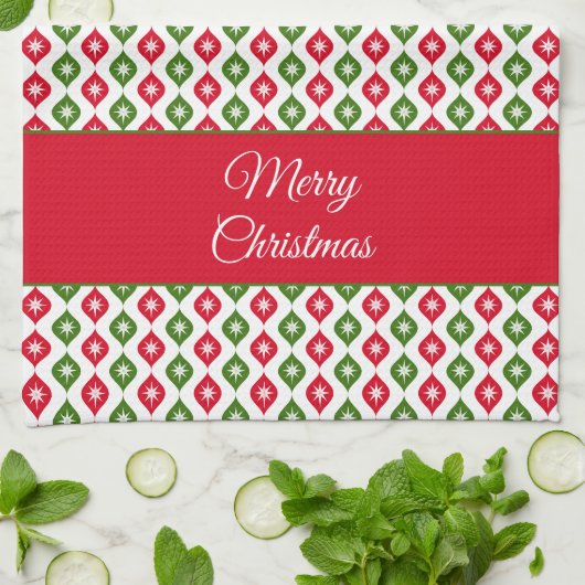 メリークリスマスミッドセンチュリーモダンスターオーナメント キッチンタオル (折り畳み)