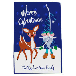 メリークリスマスミッドナイトブルー格言ディアー ミディアムペーパーバッグ