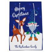 メリークリスマスミッドナイトブルー格言ディアー ミディアムペーパーバッグ (裏面)