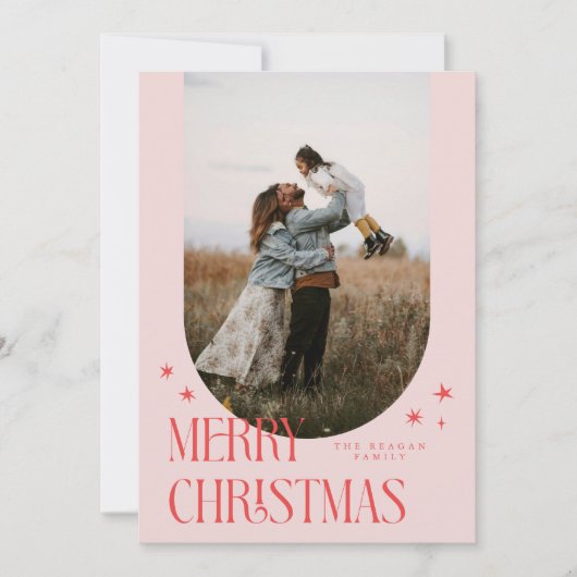 メリークリスマスミニマリストアーチピンク シーズンカード (正面)