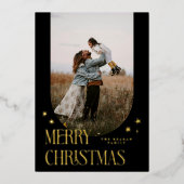 メリークリスマスミニマリストアーチブラック 箔シーズンカード (正面)