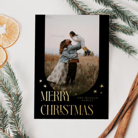 メリークリスマスミニマリストアーチブラック 箔シーズンカード