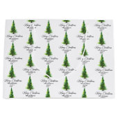 メリークリスマスミニマリスト松の水色 ラージペーパーバッグ (正面)