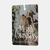 メリークリスマスミニマルおもしろいタイポグラフィ写真 メタルオーナメント (正面左)