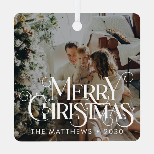 メリークリスマスミニマルおもしろいタイポグラフィ写真 メタルオーナメント (裏面)