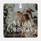 メリークリスマスミニマルおもしろいタイポグラフィ写真 メタルオーナメント (正面)