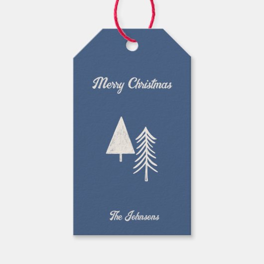 メリークリスマスミニマルの木の青 ギフトタグ (正面)