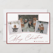 メリークリスマスミニマルの脚本3枚フォトコラージュ赤 シーズンカード (正面)
