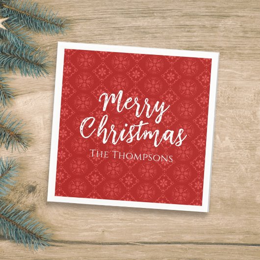 メリークリスマスミニマルシンプルリストのスノーフレークレッド スタンダードカクテルナプキン