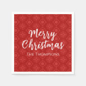 メリークリスマスミニマルシンプルリストのスノーフレークレッド スタンダードカクテルナプキン (正面)