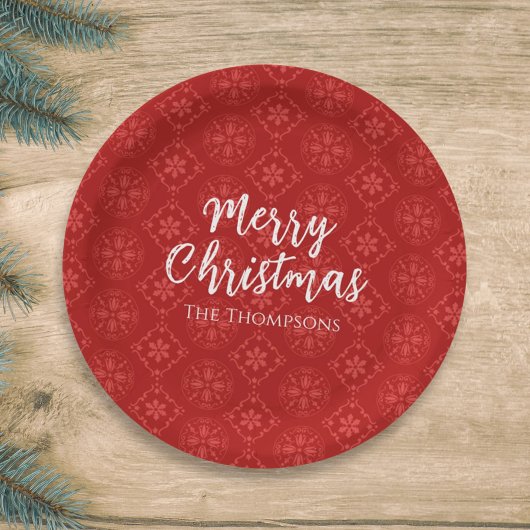 メリークリスマスミニマルシンプルリストのスノーフレークレッド ペーパープレート