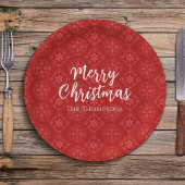 メリークリスマスミニマルシンプルリストのスノーフレークレッド ペーパープレート