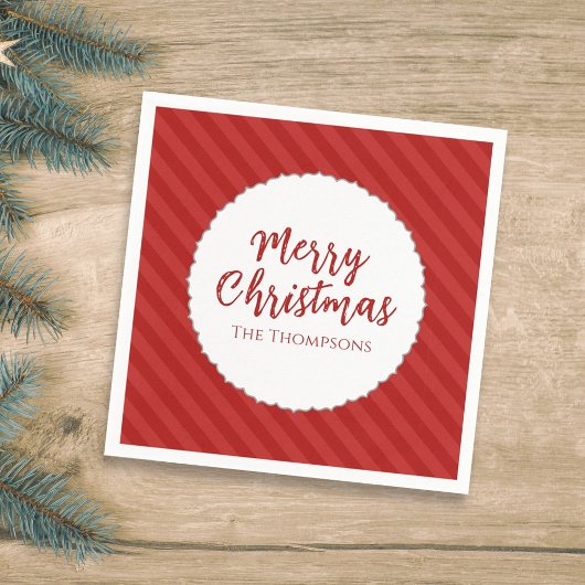 メリークリスマスミニマルシンプルリストストライプのレッド スタンダードカクテルナプキン