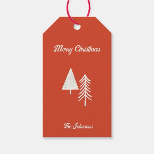 メリークリスマスミニマルツリー赤 ギフトタグ (正面)