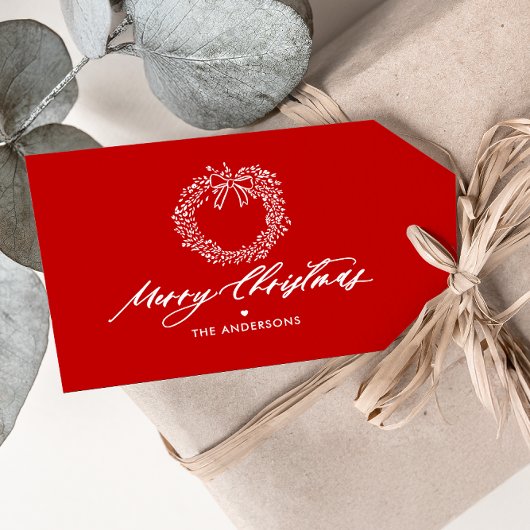 メリークリスマスミニマルリース パーソナライズされた ギフトタグ