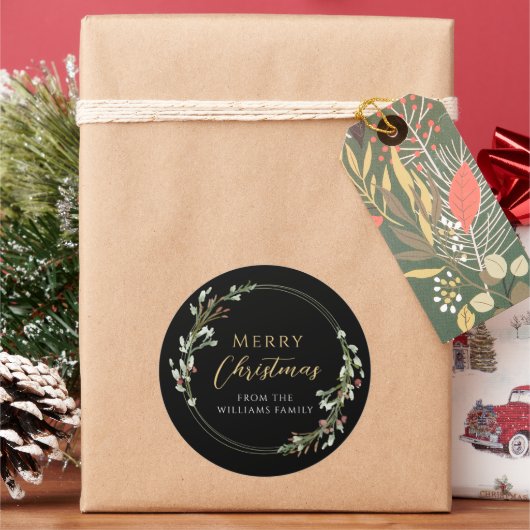 メリークリスマスミニマルリース ラウンドシール (クリスマス)