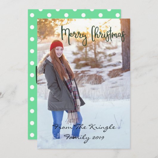 メリークリスマスミント水玉模様 シーズンカード (正面/裏面)