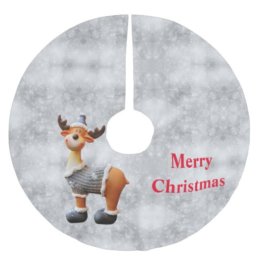 メリークリスマスムースは帽子をかぶっている ブラッシュドポリエステルツリースカート (正面)