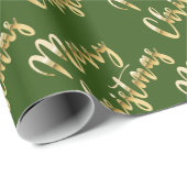 メリークリスマスメタリック金ゴールドスクリプト緑 ラッピングペーパー (ロールコーナー)
