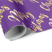 メリークリスマスメタリック金ゴールド（紫） ラッピングペーパー (ロールコーナー)