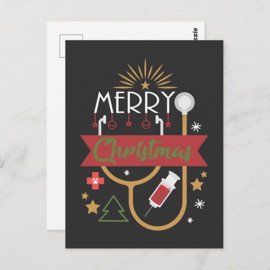 メリークリスマスメディカルナースドクター聴診器 ポストカード (正面/裏面)