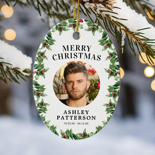 メリークリスマスメモリアルホリー セラミックオーナメント