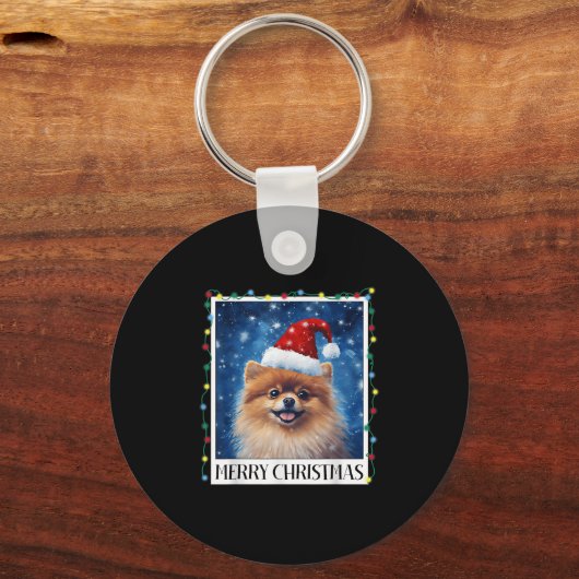 メリークリスマスメラニアサンタハットクリスマスドッグライト キーホルダー (正面)
