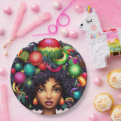 メリークリスマスメラニン女性ブラックガール魔法ミセス。 ペーパープレート (パーティー)