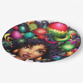 メリークリスマスメラニン女性ブラックガール魔法ミセス。 ペーパープレート (アングル)