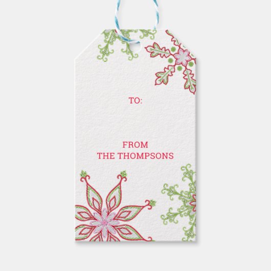 メリークリスマスモダンかわいいカラフル雪 ギフトタグ (正面)