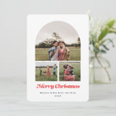 メリークリスマスモダンのアーチ数々の写真赤 シーズンカード (スタンド正面)