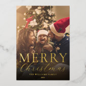 メリークリスマスモダンのエレガント写真 箔シーズンカード (正面)