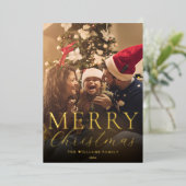 メリークリスマスモダンのエレガント写真 箔シーズンカード (立ち正面)