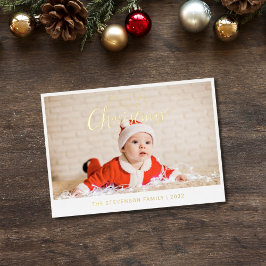 メリークリスマスモダンのシンプル写真金ゴールド 箔シーズンカード