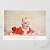 メリークリスマスモダンのシンプル写真金ゴールド 箔シーズンカード (正面)