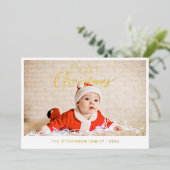 メリークリスマスモダンのシンプル写真金ゴールド 箔シーズンカード (立ち正面)