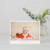 メリークリスマスモダンのシンプル写真金ゴールド 箔シーズンポストカード (立ち正面)