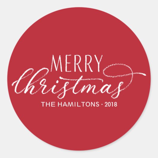 メリークリスマスモダンのシール赤白文字 ラウンドシール (正面)