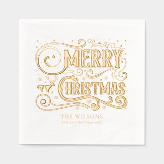 メリークリスマスモダンのパーソナライズされた休日 箔ナプキン (正面)