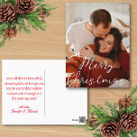 メリークリスマスモダンの台本の写真 シーズンポストカード<br><div class="desc">メリーエレガントススタイリッシュクリスマスの手書きカップル写真のバックサイドの休日メッセージの休日はがき</div>