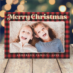 メリークリスマスモダンの格子模様の家族の写真 シーズンカード
