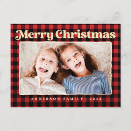 メリークリスマスモダンの格子模様の家族の写真 シーズンポストカード