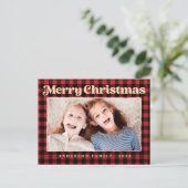 メリークリスマスモダンの格子模様の家族の写真 シーズンポストカード (スタンド正面)