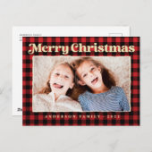 メリークリスマスモダンの格子模様の家族の写真 シーズンポストカード (正面/裏面)