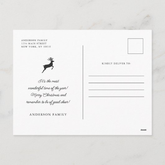 メリークリスマスモダンの格子模様の家族の写真 シーズンポストカード (裏面)