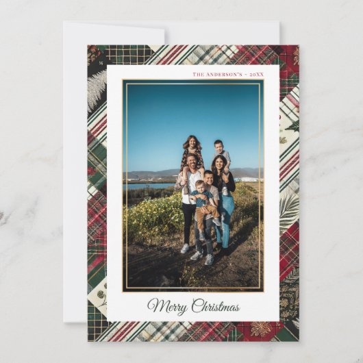 メリークリスマスモダンの格子模様カスタム写真 シーズンカード (正面)