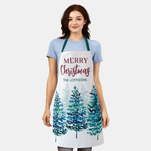 メリークリスマスモダンの森の木々の女性 エプロン